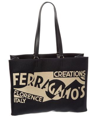 Ferragamo Ferragamo Logo Large Leather-Trim Tote