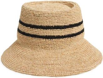 Brixton Ellee Straw Packable Bucket Hat in Tan/Black at Nordstrom, Size X-Small