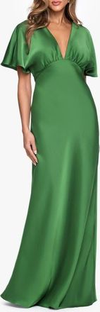 Betsy & Adam V-Neck Satin Gown in Moss at Nordstrom, Size 12