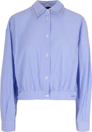 Pinko Cropped Lightweight Cotton Shirt with Vertical Stripes