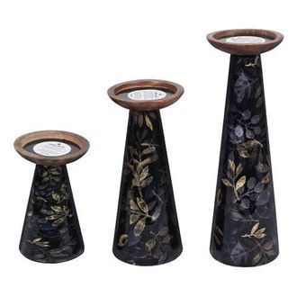 Mela Artisans Deep Floral Pillar Candleholder Set in Multicolor at Nordstrom