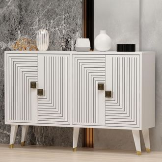Dmora Aparador Thiene, Alacena 2 Estantes, 4 Puertas, Efecto Geom&eacute;trico, 120x30x80h Cm Blanco