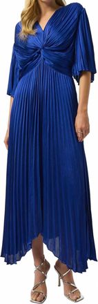 Joseph Ribkoff Satin Pleated Dress In Blue Sapphire