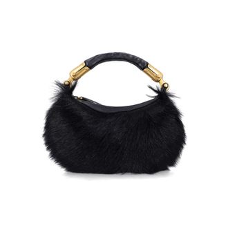 Balmain Genuine Fur Handbag With Leather Handle