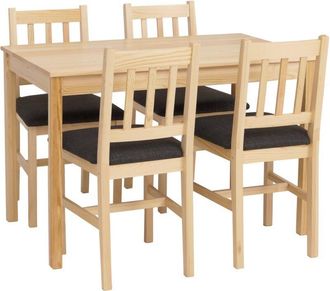 Hhg Conjunto De Comedor Hhg-619, Conjunto De Comedor, Madera Maciza De Pino, Tela, Estilo R&uacute;stico, 110 Cm, Natural, Tapizado Negro