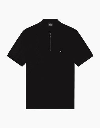 A|X Armani Exchange Mens Slim Fit Stretch Technical Black Zip Polo Shirt - Size: 38