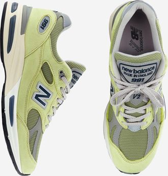 New Balance Unisex Sneakers 991v2 Light Green Pigskin-Synthetic-Mesh Trainers Pigskin/synthetic/mesh