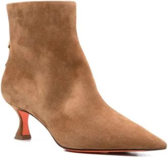 Santoni Enkellaarsjes - Dames - Laarzen met Hak - Bruin - 36 1/2 EU - Leer - Schoenen