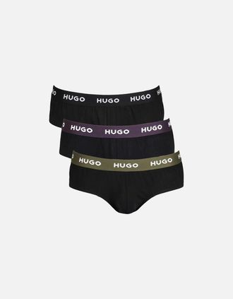 HUGO BOSS Mens 3-Pack Classic Logo Briefs, Black w/ purple/khaki - Size: 39/38/32