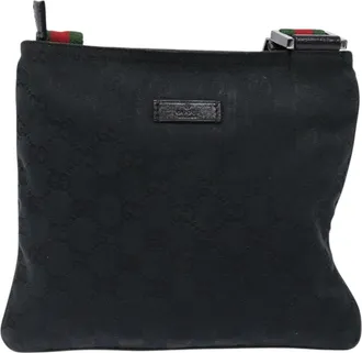 Gucci Sherry Black Canvas Shoulder Bag (Pre-Owned)