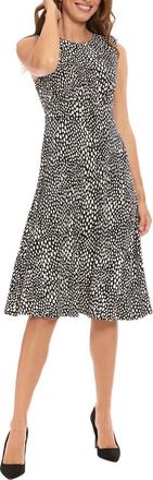 London Times Sleeveless Inset Waist Midi Dress in Black/Ivory at Nordstrom Rack, Size 10