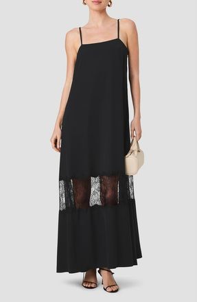 French Connection Quinn Crepe Lace Maxi Dress in 01-Black at Nordstrom, Size X-Small