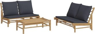 vidaXL Vidaxl - Set De Muebles De Jard&iacute;n 3 Piezas Bamb&uacute; Con Cojines Gris Oscuro