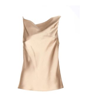 Alysi Tops, Dames, Bruin, L, Leer, Liquid Satin Asymmetrical Top
