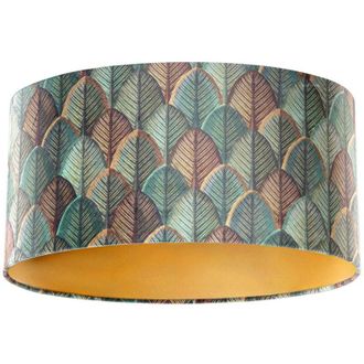 QAZQA Cl&aacute;sico/antiguo Algod&oacute;n Pantalla De L&aacute;mpara De Terciopelo Con Dise&ntilde;o De Hojas E Interior Dorado, Ovalada 50/33/25, Ovalada Apto Para L&aacute;mpara Colgante 