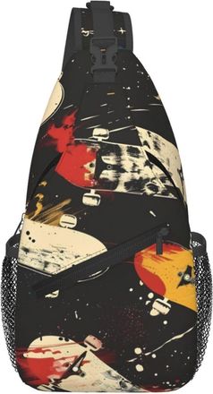 Generic Colorful Doodle Skateboard Sling Bag Trendy Crossbody Bag Anti Theft Daypack For Runner Workout Shopping