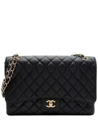 Chanel Black Caviar Leather Classic Maxi Single Flap Bag (Authentic Pre-Loved)