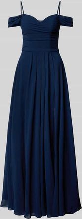 Mascara Abendkleid mit Carmen-Ausschnitt und Gehschlitz in Marine, Gr&ouml;&szlig;e 44