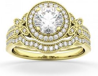 Allurez Butterfly Diamond Engagement Ring & Wedding Band 14k Yellow Gold (0.58ct)