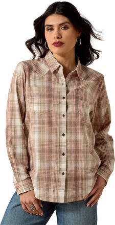 Ariat Womens Billie Jeans Western Shirt Long Sleeve in White Pepper Coral Plaid, Size 2X-Large, by Ariat