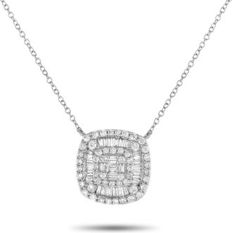 Luxury Bazaar 14K White Gold 0.50ct Diamond Cushion Cluster Necklace PN14750