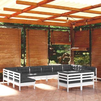 vidaXL Muebles De Jard&iacute;n 12 Pzas Y Cojines Blanco Madera Maciza Pino Vidaxl