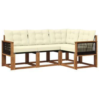 vidaXL Conjunto De Sof&aacute;s De Exterior Con Coj&iacute;n 4 Pcs Natural Y Crema Vidaxl