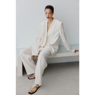 H&M Belted Tailored Trousers in Cream at Nordstrom, Size 12