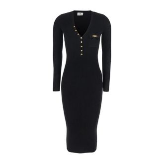 Elisabetta Franchi Zwarte Gebreide Jurk - Dames - Kleedjes - Zwart - XL - Kleedjes