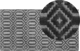 Beliani Alfombra De Viscosa Gris 80 X 150 Cm Patr&oacute;n Geom&eacute;trico Tejido A Mano Adatepe