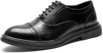 Generic Dress Shoes for Men Lace Up Brogue Round Toe PU Leather Low Top Non Slip Anti-Slip Prom(6.5 UK) Black