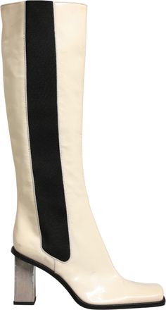 Dolce & Gabbana White Black Leather Knee High Boots Womens Shoes (Pre-Owned)