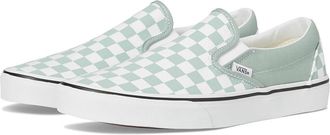 Vans Classic Slip-On Skate Shoes Color Theory Checkerboard Gray Olive : Mens 11.5 - Womens 13 Medium, Canvas/Leather/Suede
