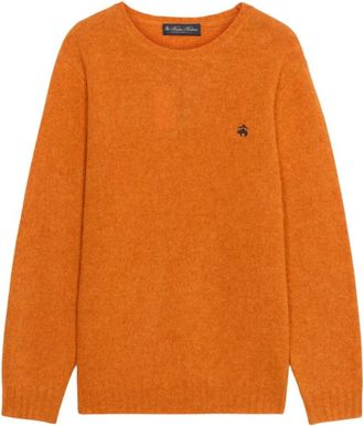 Brooks Brothers Shetland Wol Trui met Logo - Heren - Ronde hals truien - Oranje - S - Wol - Truien & Vesten