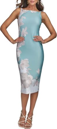 DKNY Floral Print Scuba Knit Sheath Dress in Pale Aqua Multi at Nordstrom, Size 10