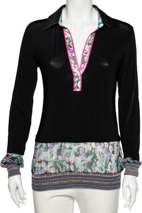 Roberto Cavalli Black Jersey Contrast Paneled Top