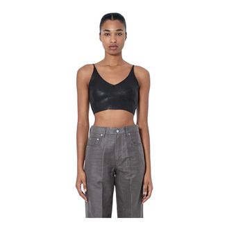 Rick Owens V-hals Leren Crop Top - Dames - Tops - Zwart - Maat: L Katoen
