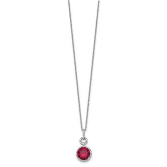 Diamond2Deal Sterling Silver Rhodium-plated Lab Created Ruby and CZ Round Halo Pendant Necklace