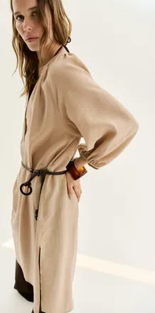 H&M Oversized Tie-belt Dress in Beige at Nordstrom, Size Xx-Large