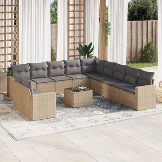 vidaXL Set De Sof&aacute;s De Jard&iacute;n 12 Pzas Y Cojines Rat&aacute;n Sint&eacute;tico Marr&oacute;n Vidaxl