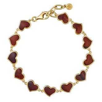 Jan Leslie All Around Heart Bracelet Set In 18K Gold Overlay Sterling Silver in Red at Nordstrom