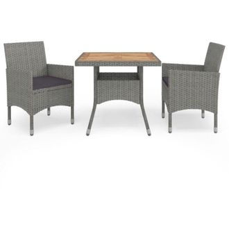 vidaXL Muebles De Jard&iacute;n 3 Piezas Rat&aacute;n Sint&eacute;tico Gris Y Acacia Vidaxl