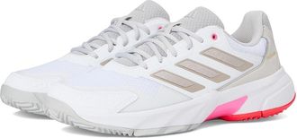 adidas Courtjam Control 3 Tennis Shoe Womens Tennis Shoes White/Iron Metallic/Lucid Red : 9.5 M, Faux Leather/Textile