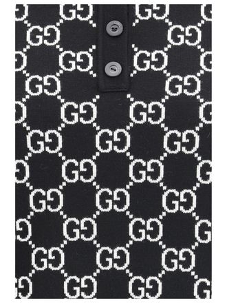 Gucci Womens Polo Top Gg Wool Jacquard Black-White T-Shirts & Jerseys Black/white