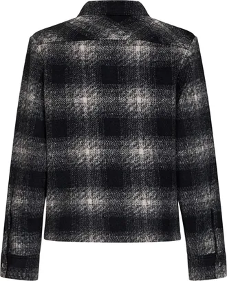 Moncler Check Pattern Wool-Blend Overshirt - Black
