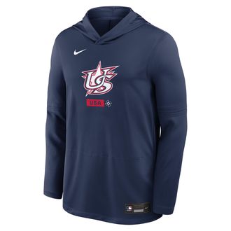 Nike USA Baseball 2026 World Baseball Classic Nike Mens Dri-FIT Long-Sleeve Hooded Top in Blue | 03B944BWBU-RGL