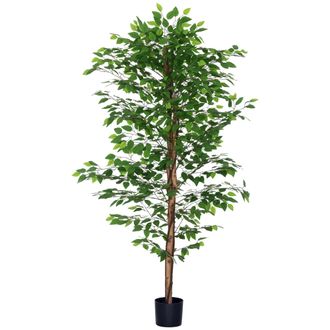 HOMCOM Planta De Ficus Artificial, De 1,80 M De Altura, Con Tronco, Ramas, Zarcillos, L&iacute;quenes Y Hojas, Extremadamente Realista, Maceta Incluida, Color Verde