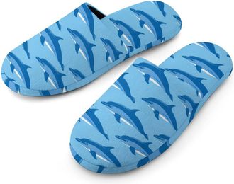 Generic Dolphins Sea Animal Ocean Warm Mens Slippers Slip On Soft Fleece House Shoes Winter Indoor Outdoor