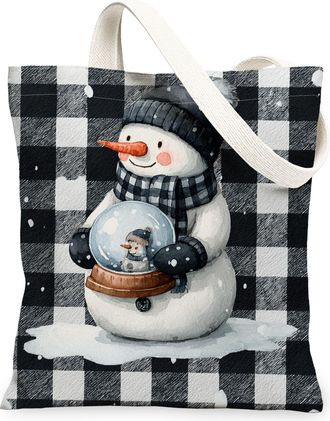 Generic Snow Man Canvas Tote Bags, Cute Winter Holiday Pattern Reusable Shopping Bags, Cozy Festive Lightweight Washable Shoulder Strap Canvas for Gym Outdoor