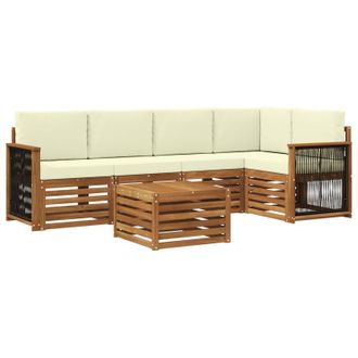 vidaXL Conjunto De Sof&aacute; Seccional Con Coj&iacute;n 5 Pcs Natural Y Crema Vidaxl